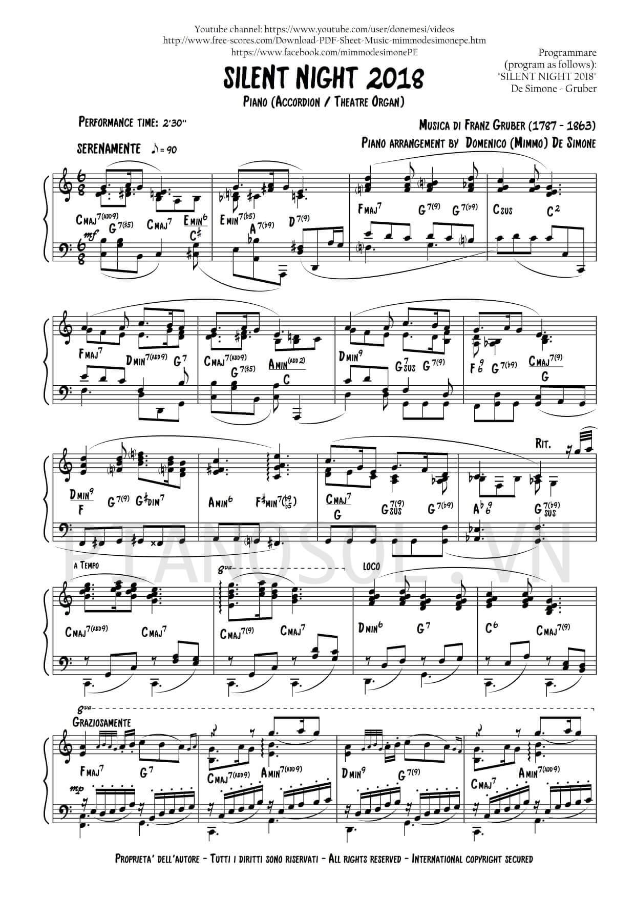 Sheet piano Silent Night - trang 1