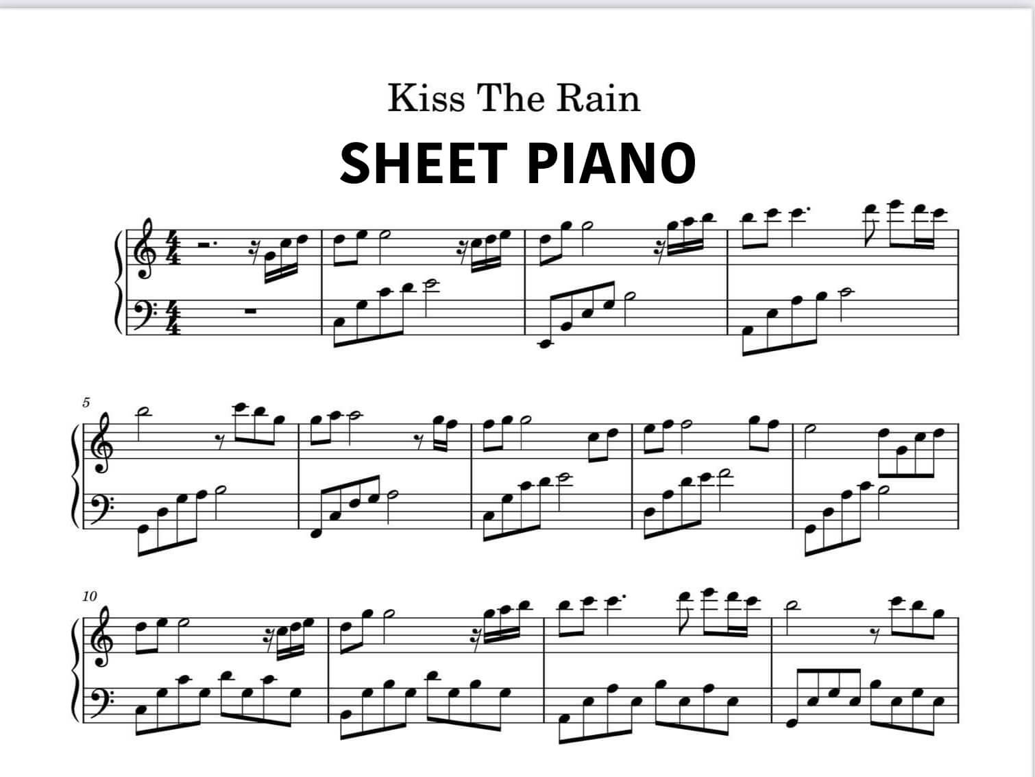Sheet Piano Kiss the Rain - Easy | Bản đơn giản dễ tập