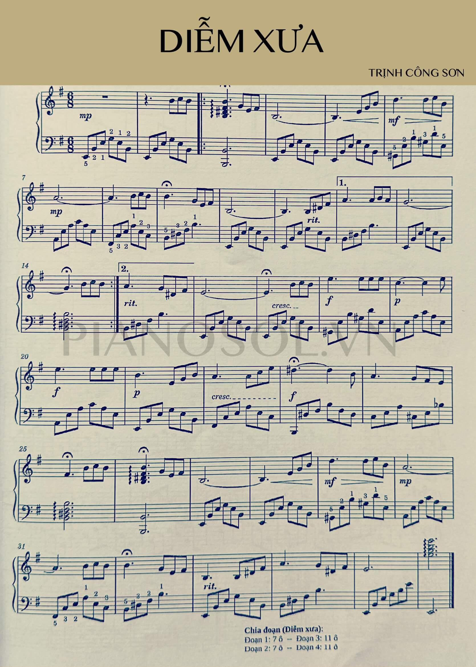 sheet piano Diễm Xưa - Trịnh Công Sơn