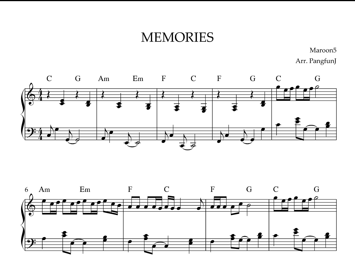 SHEET PIANO MEMORIES – MAROON 5 | BẢN CÓ HỢP ÂM