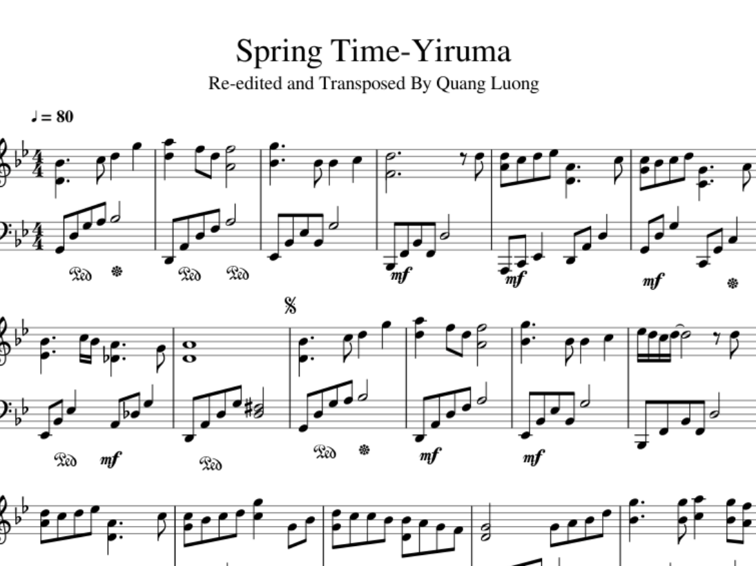 SHEET PIANO SPRING TIME – YIRUMA | BẢN CHUẨN