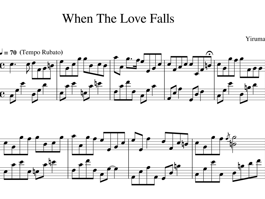 SHEET PIANO WHEN THE LOVE FALLS – YIRUMA | BẢN GỐC
