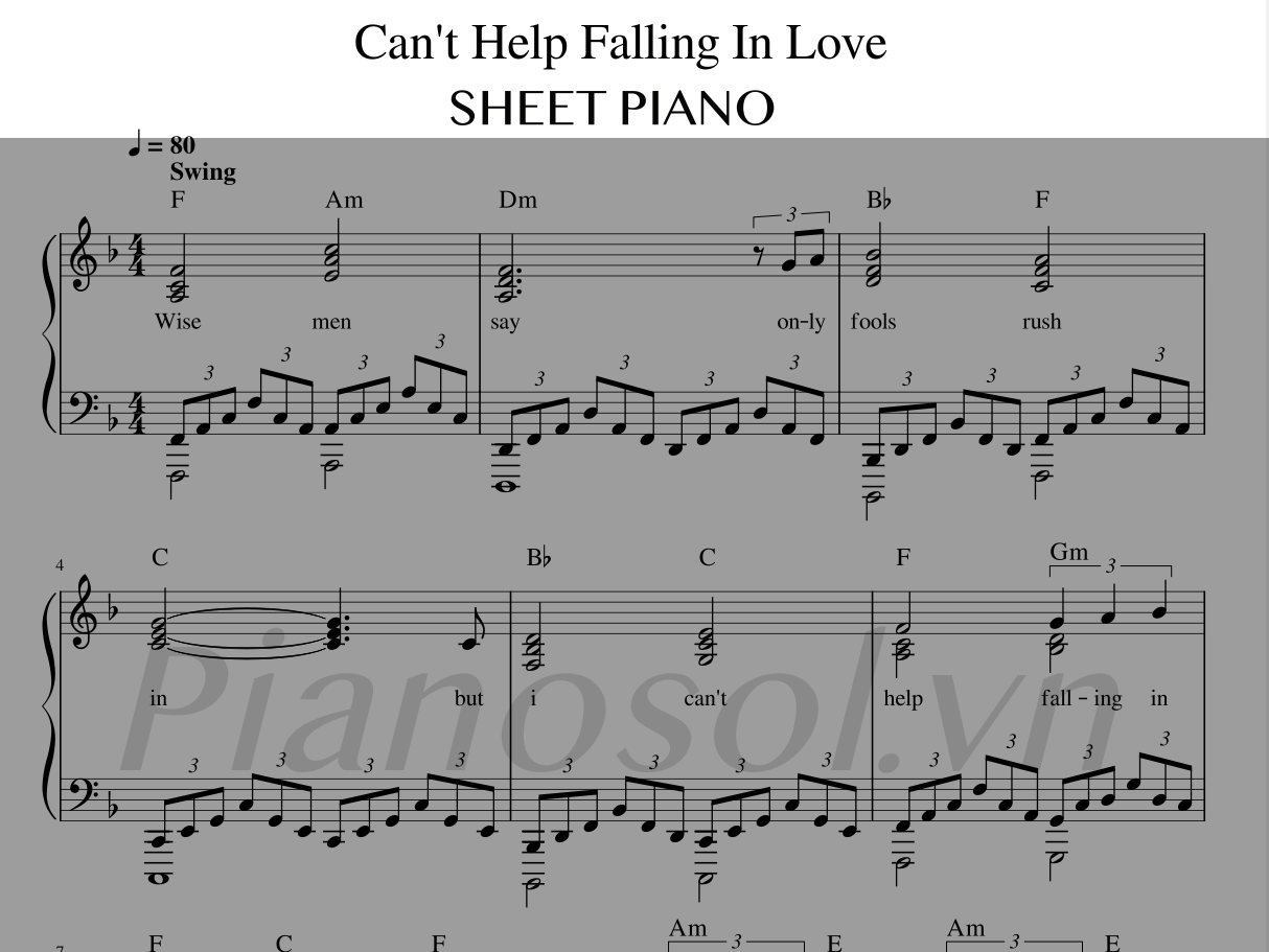 Sheet Piano Can't Help Falling In Love