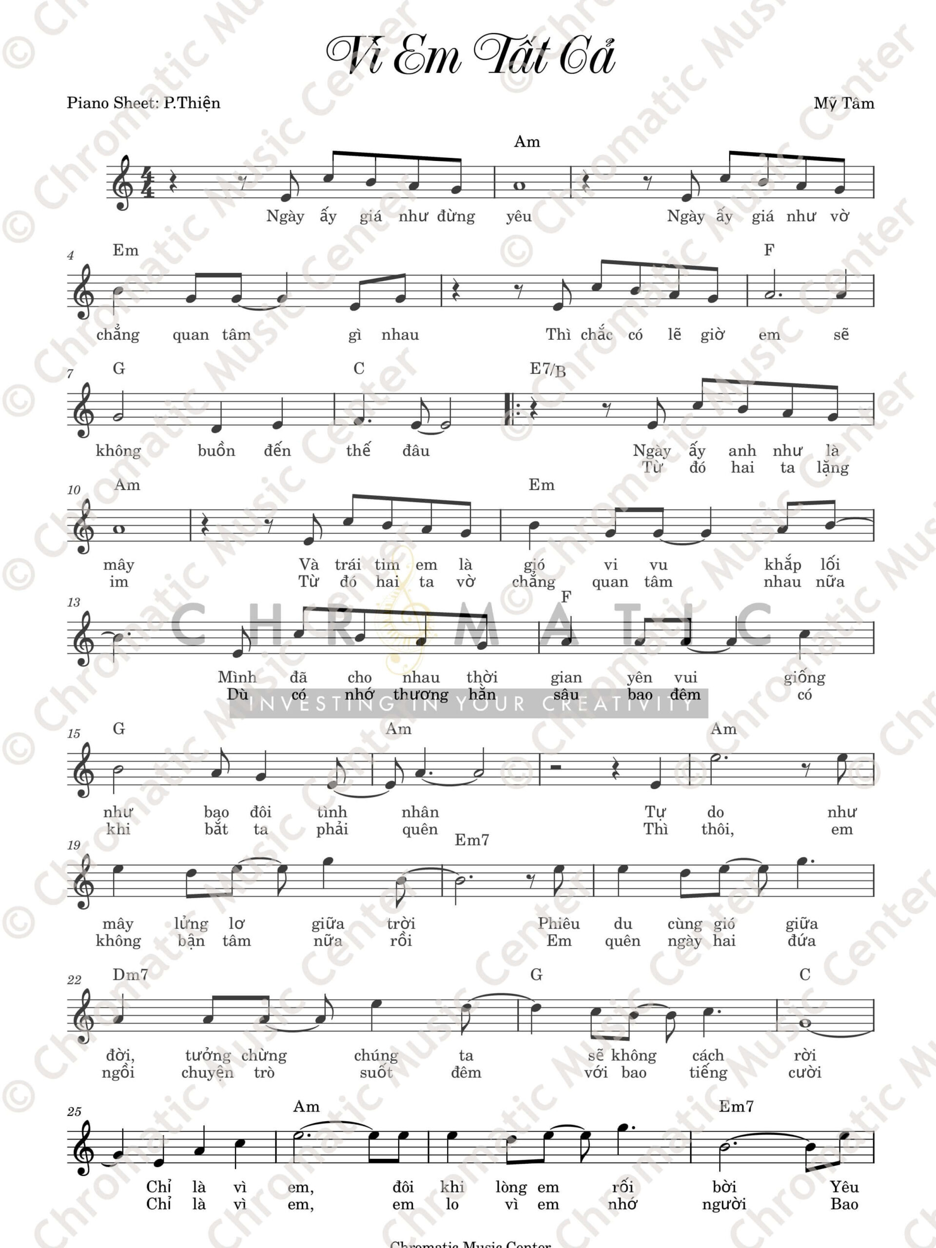 Sheet piano Vì em tất cả -1