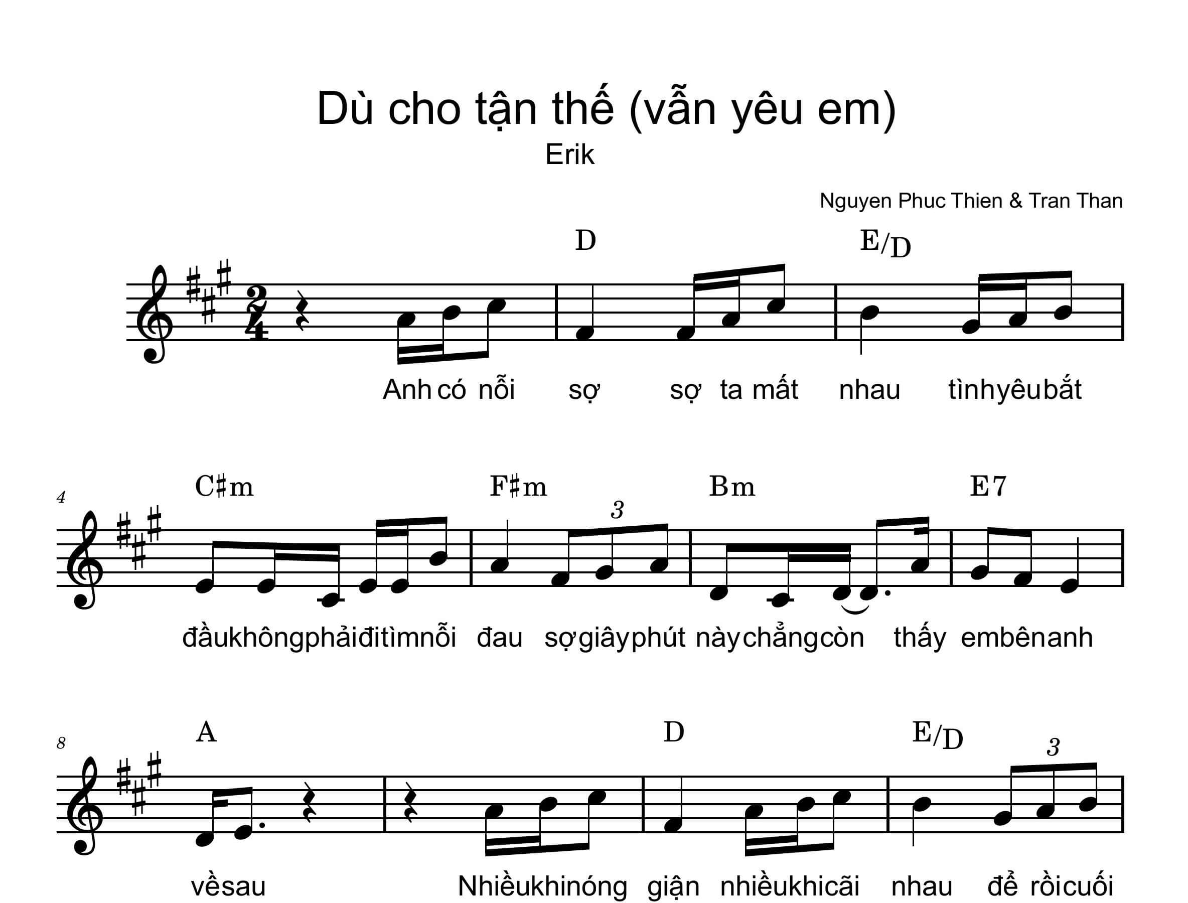 SHEET PIANO DÙ CHO TẬN THẾ (VẪN YÊU EM) – ERIK