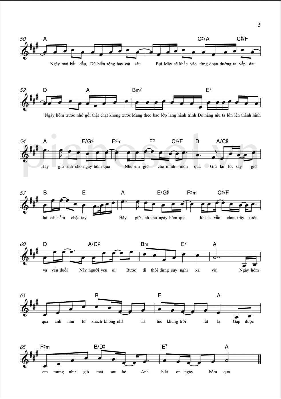 Sheet piano Giữ anh cho ngày hôm qua 3