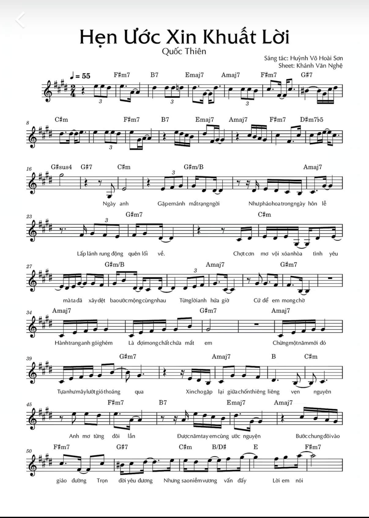 Sheet nhạc Hẹn ước xin khuất lời 1