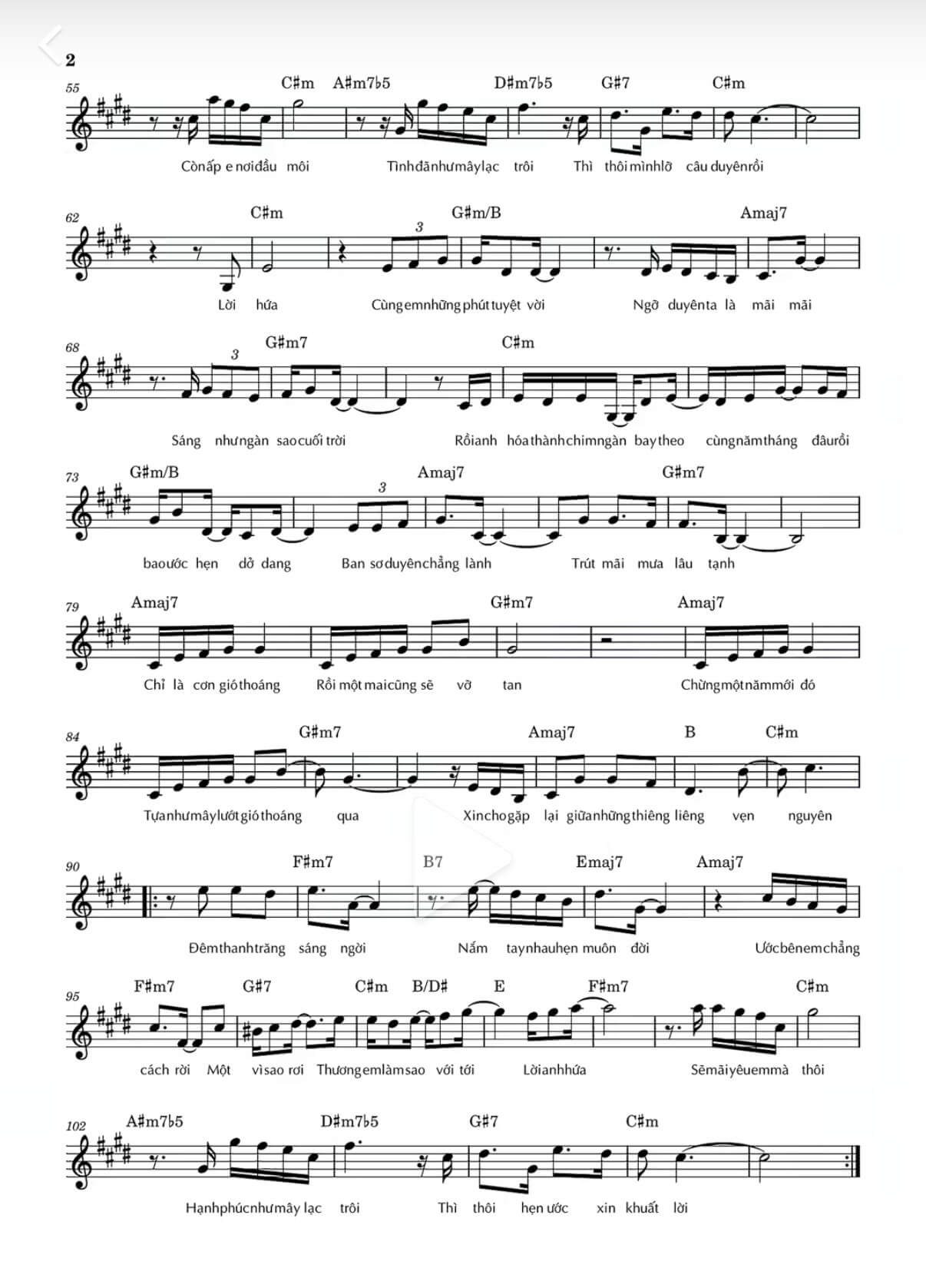 Sheet nhạc Hẹn ước xin khuất lời 2